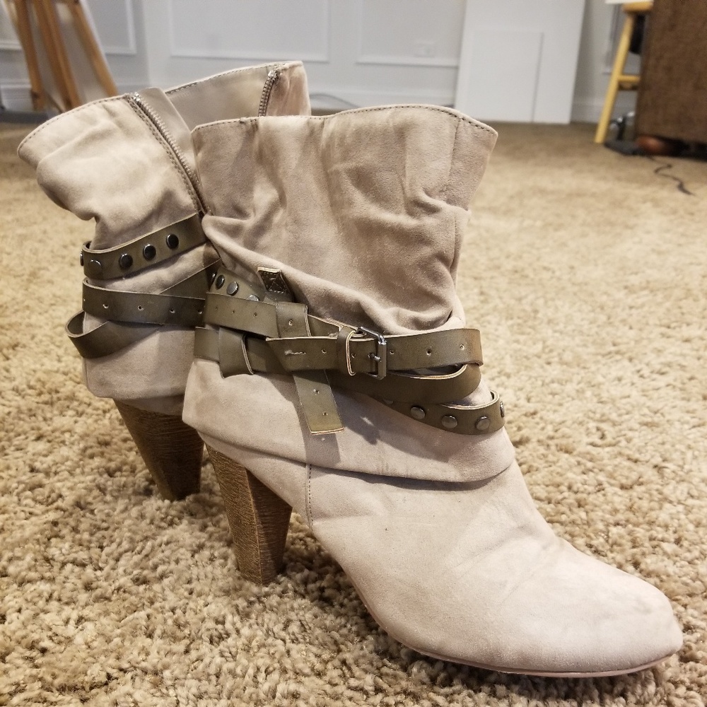 Light brown strappy ankle boots